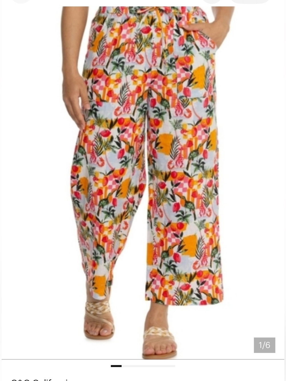C&C California 100% Linen Wide Leg High Rise Tropical Floral Pants Women Large